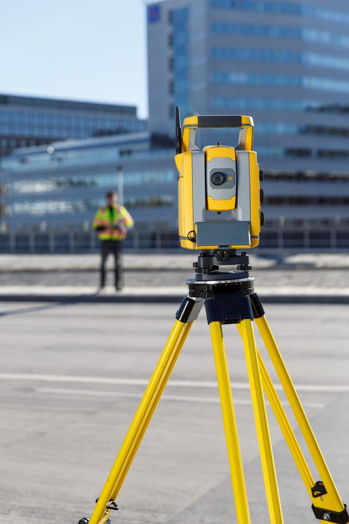 Trimble S5 robotic total station mounted on a tripod