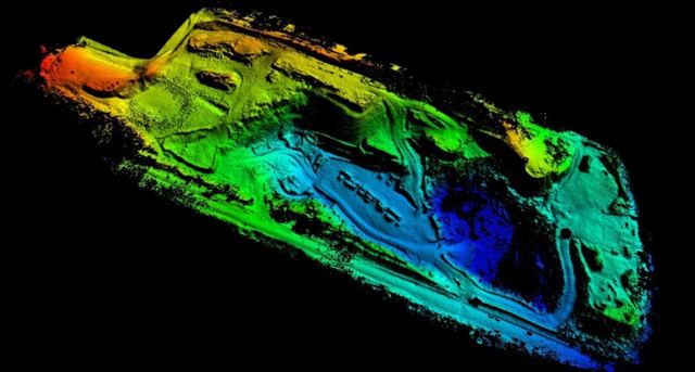 3D scan point cloud of a site by Empire Mapping, colored by elevation